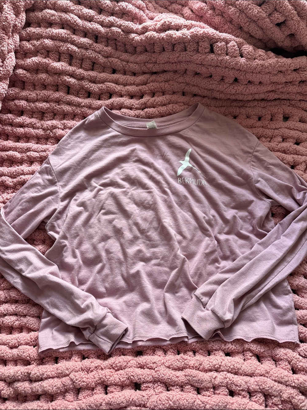 District Women's Long Sleeve Tee in Dusty Pink with White Logo - Bermuda